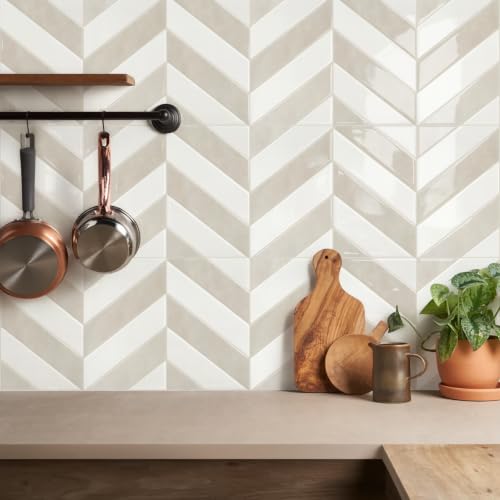 STICKGOO Herringbone Peel and Stick Backsplash, White & Beige, 10 Sheets - color: White & Beige, size: Pack of 10