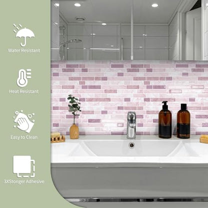 10 Sheets Thick Peel and Stick Kitchen Backsplash Tiles - color: Pink