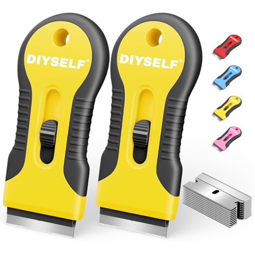 DIYSELF 2 Pack Scraper Tool, Quick-Change Razor Scraper with 10 Blades - color: Yellow