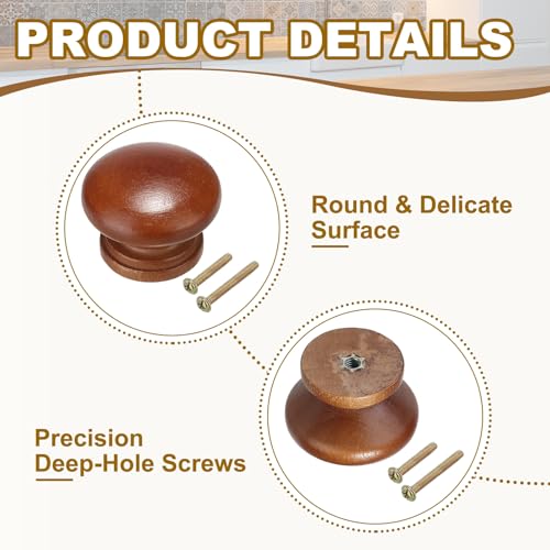 PATIKIL 1-3/8 Inch Cabinet Knobs, 10 Pcs Round Drawer Dresser Knobs Wood Handles Knobs Drawer Pulls with Screws for Kitchen Cupboard Furniture Door, Brown - color: Brown