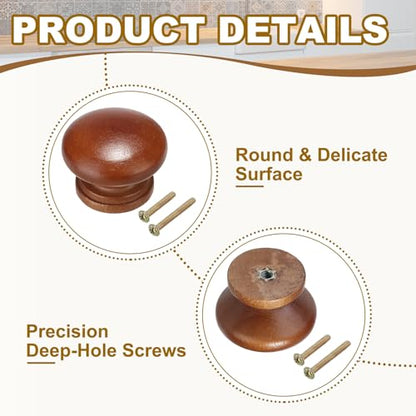 PATIKIL 1-3/8 Inch Cabinet Knobs, 10 Pcs Round Drawer Dresser Knobs Wood Handles Knobs Drawer Pulls with Screws for Kitchen Cupboard Furniture Door, Brown - color: Brown