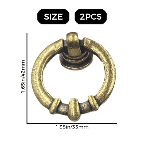 Antique Bronze Round Ring Pull Cabinet Handles, 2Pcs Ornate Cabinet Knobs - color: Antique Brass