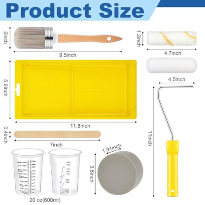 LemonRoad 18 Pieces Paint Brush and Roller Set, Painting Supplies for Cabinet Furniture, with Sponge, Tray Liner, Cup and Mixing Stick, Tools to Finish All in One Paint(4 Inch,Combo Brush Set) - size: 4 Inch, style: Combo Brush Set