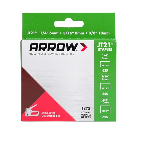 Arrow 21MP1 JT21 Thin Wire Staples Multipack for Staple Guns and Staplers, Use for Upholstery, Crafts,General Repairs, Includes 1/4-Inch, 5/16-Inch, and 3/8-Inch Sizes, 1875 Count,(Packaging May Vary) - size: 1/4 + 5/16 + 3/8 Inch (Variety Pack)
