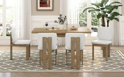 Dining Chairs, Set of 6, Upholstered, Natural Wood Wash - color: Natural Wood Wash