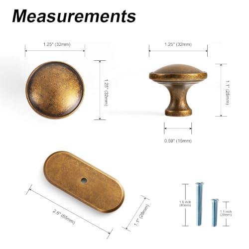 6Pack Antique Brass Cabinet Knob with Backplate Round Drawer Knob - color: Antique Brass, style: Cutout