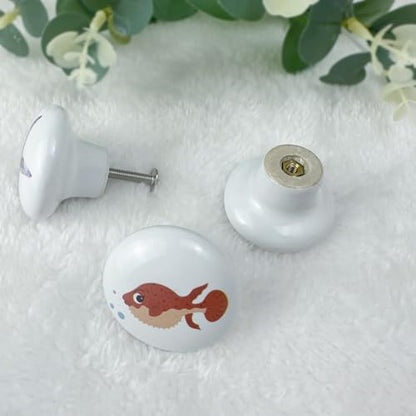 Set of 6 Ceramic Starfish Unique Coastal Beach Cabinet Dresser Drawer Knobs Pulls Octopus Door Handle 1.5 X 1.5 Inches - size: dolphin