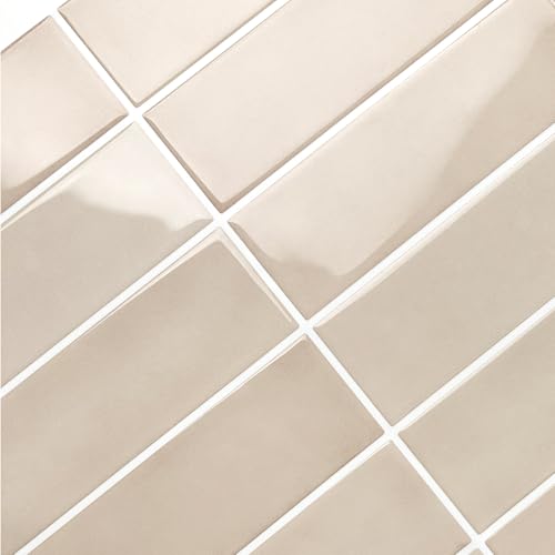 Alwayspon 12×12inch×10Pcs 2.5mm Thick Version Beige 3D Vinyl Backsplash Tiles, Self-Adhesive Peel and Stick Wall Tile Stickers Stick on Subway Tiles for Kitchen Bathroom Wall - color: Beige