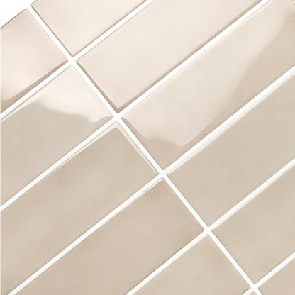Alwayspon 12×12inch×10Pcs 2.5mm Thick Version Beige 3D Vinyl Backsplash Tiles, Self-Adhesive Peel and Stick Wall Tile Stickers Stick on Subway Tiles for Kitchen Bathroom Wall - color: Beige