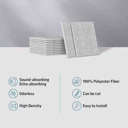 12 Pack Acoustic Panels, 11.8"x11.8" Sound Absorbing Wall Panel,Silver Grey - color: Silver Grey, size: 11.8" x 11.8"
