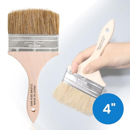 ETERNA 2Pack Household Chip Paint Brush 4inch Natural Bristles Wooden Handle Flat Brushes Set for Painting, Glue, Oil, Acrylic, Stain - color: 2 Pack- 4"