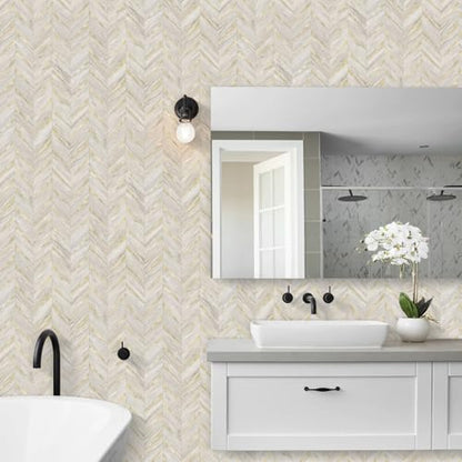 STICKGOO Herringbone Tile Peel and Stick Backsplash for Kitchen&Bathroom - color: Sunny Beige Mixed Metal Gold