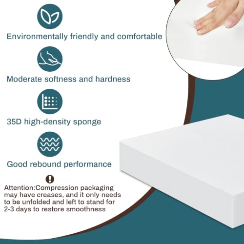 Frienda 1 Pack 5" x 22" x 24" Upholstery High Density Craft Foam, White - size: 5" X 22" X 24"