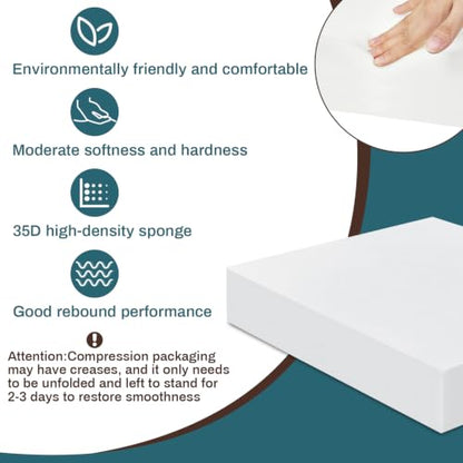 Frienda 1 Pack 5" x 22" x 24" Upholstery High Density Craft Foam, White - size: 5" X 22" X 24"