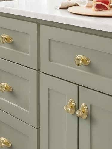 5 Pack Brushed Gold Cabinet Knobs with Base Brass Flat Drawer Pulls Kitchen Cupboard Bathroom Dresser Cabinet Hardware Handles Zinc Alloy - color: Brushed Gold, size: Knob with Base
