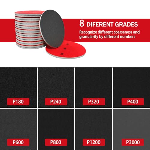 16Pcs 5 Inch Sanding Sponge Disc Hook and Loop 180 Grit Wet Dry Sanding Pads, Drywall Sandpaper Blocks for Wooden Drywall Sheetrock and Metal Glazing - style: 125mm - 180 Grit 16PCS