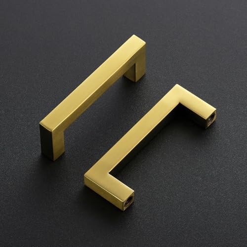 Ravinte Gold Square Pulls Cabinet Handles,3-1/2 Inch,30 Pack - color: Brushed Brass, size: 3-1/2 Inch Hole Center