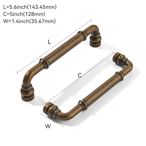 khtumeware 10 Pack Heavy Duty 5" Antique Brass Cabinet Pulls - color: Antique Brass, size: 5"(128mm) Hole Center