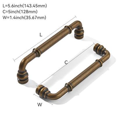 khtumeware 10 Pack Heavy Duty 5" Antique Brass Cabinet Pulls - color: Antique Brass, size: 5"(128mm) Hole Center