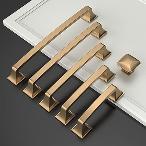 Amerdeco 10 Pack Champagne Bronze Cabinet Pulls 5 Inch(128mm) Hole Center Cabinet Hardware Kitchen Cabinet Handles for Bathroom Drawer Pulls Dresser Pulls ZH0002 - color: Champagne Bronze, size: 5"/128MM Hole Center