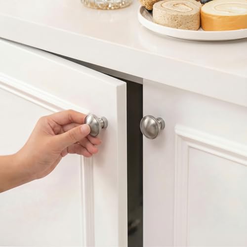 Goldenwarm Brushed Nickel Cabinet Knobs, Round Drawer Handles 1-1/4 Inch 10 Pack | Rustproof Single Hole Cabinet Hardware, Solid Zinc Alloy, Screws Included for Cupboard Closet Furniture Upgrade - color: Brushed Satin Nickel, size: Knob(1-1/4 In)