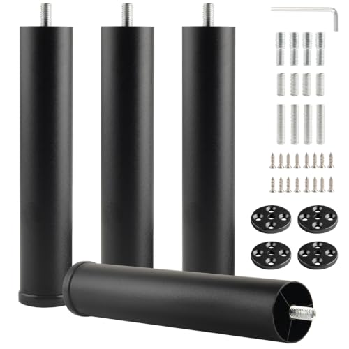 Bed Support Legs Replacement Black 8 Inch Metal Cylinder Legs for Furniture Set of 4 Sofa Legs Risers M8 Screw in Extensions Cabinet Feet Desk Foot - color: Black, size: 8 inch(4pcs)