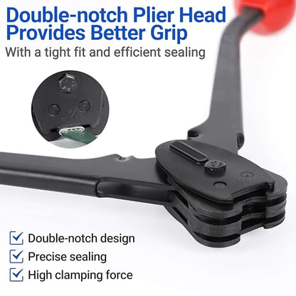 Sealer&Crimper Tool Double Notched Front Action - 3/4" Metal Banding Strapping with High Strength Sealing Action & Ergonomic Design & Harden Steel for Heavy Duty High Tensile Pallet Packing - size: for 3/4" steel strapping