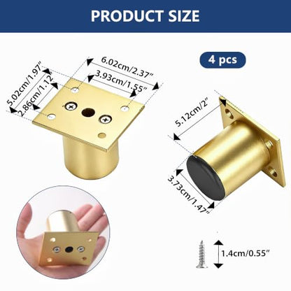 4 Pcs 2 Inch Round Adjustable Aluminum Alloy Furniture Legs, Heavy Duty Support for Cabinet Table Sofa Chair Bed Desk, Replacement Feet for Shelves & DIY Projects, Gold - color: Gold
