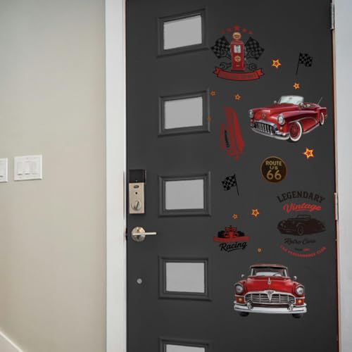 OLYCRAFT 3 Sheets/Set Retro Car Rub on Transfers for Furniture and Crafts 6x12 Inch Red Sports Car Furniture Decal Transfer Stickers Rub on Decal with 1pc Scraper for Wooden Home Wardrobe Decor - style: Retro car