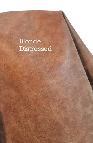 NAT Leathers | Blonde Distressed Vegan Faux Leather Synthetic Pleather 0.9 mm 1/2 Yard Soft Smooth Upholstery Half Yard (18" x 54") (Blonde Distress) - color: Blonde Distress