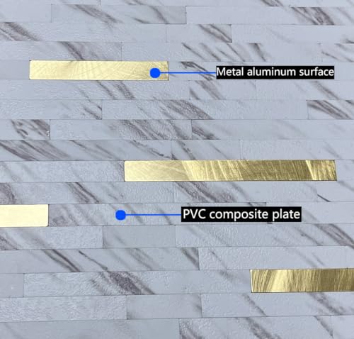 10pcs PVC Mixed Metal Mosaic Wall Stickers ，White Marble + Gold-2 - color: White Marble + Gold-2, size: 10