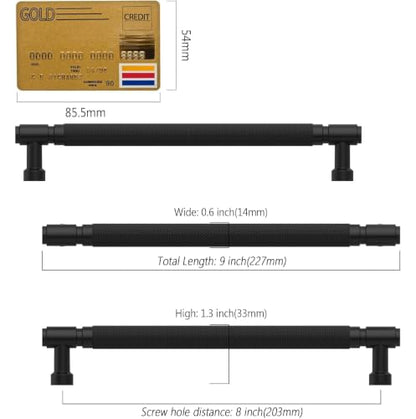 Amerdeco 10 Pack Matte Black knurled Cabinet Pulls 8" - color: Matte Black, size: 8" hole center