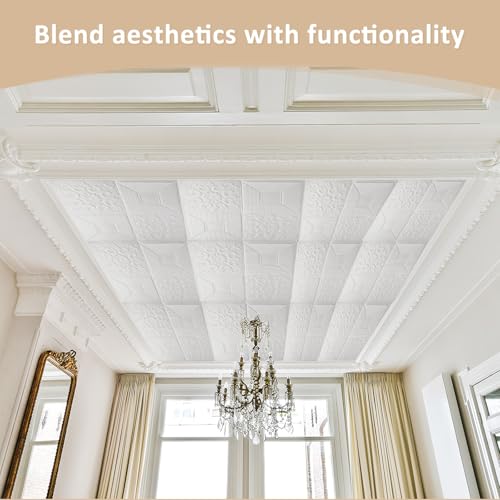 Nuanchu 20 Pcs 13.8 x 13.8 Inch Ceiling Tiles Peel and Stick, Mixed Style - color: Mixed Style, size: 13.8 x 13.8 Inch