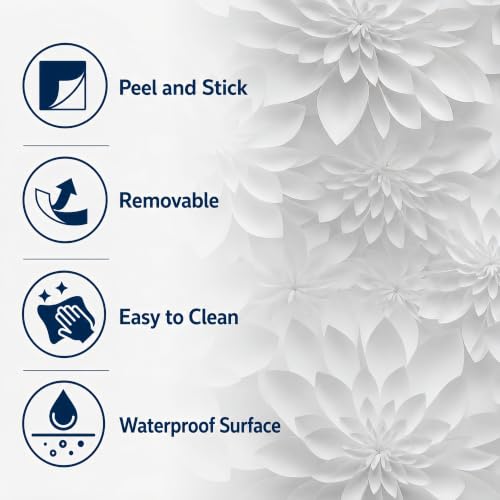White Gray Lotus Floral Peel and Stick Wallpaper Visual 3D Effect - color: White& Gray, size: 17.7" x 118"