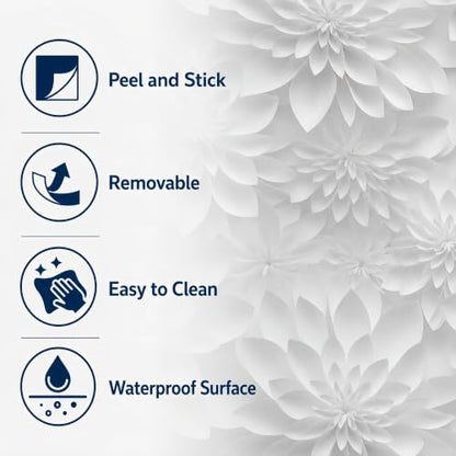 White Gray Lotus Floral Peel and Stick Wallpaper Visual 3D Effect - color: White& Gray, size: 17.7" x 118"