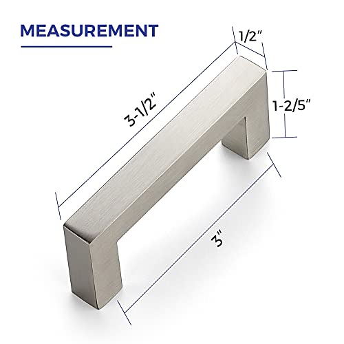 Brushed Nickel Cabinet Handles Drawer Pulls 3 Inch CC 10 Pack - color: Brushed Nickel Square, size: 3" Hole Center