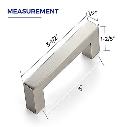 Brushed Nickel Cabinet Handles Drawer Pulls 3 Inch CC 10 Pack - color: Brushed Nickel Square, size: 3" Hole Center