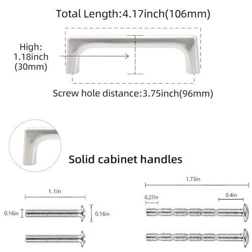 10 Pack 3.75 inch Brushed Satin Nickel Kitchen Cabinet Handles - color: Brushed Satin Nickel, size: 3-3/4 inch Hole Center