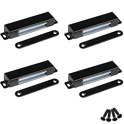 WOOCH Door Magnetic Catch - 90lb High Magnetic Stainless Steel Heavy Duty Catch for Kitchen Bathroom Cupboard Wardrobe Closet Closures Cabinet Door Drawer Latch (3.7 in Black, 4-Pack) - color: Black, size: 4 Pack