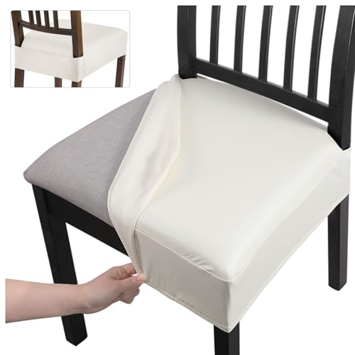 SearchI Waterproof PU Dining Chair Seat Covers Set of 4, Cream White - color: Pu Cream White