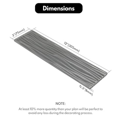 Lovdeco Grey Water Wave Glass Subway Tile, Glass for Bathroom Kitchen Backsplash Wall, 3 x 12 Inch, 4 Sq.Ft. - color: Gray, size: 3 x 12 Inch