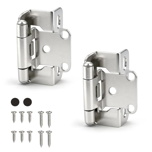 KNOBWELL 1/2" Overlay Brushed Nickel Cabinet Hinges Self Closing, 1 Pair - color: Satin Nickel