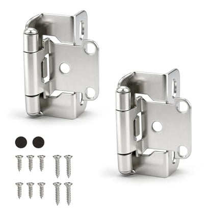 KNOBWELL 1/2" Overlay Brushed Nickel Cabinet Hinges Self Closing, 1 Pair - color: Satin Nickel