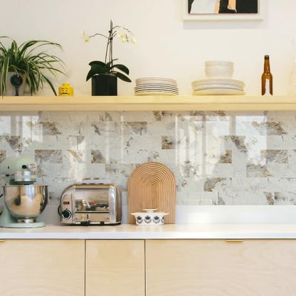 STICKGOO 10-Sheet Backsplash Peel and Stick Subway Tile(Thicker Design) - color: Glossy Pandora Marble