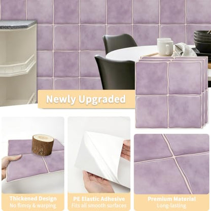 10pcs Peel and Stick Light Purple Backsplash Tiles – 7.87in x 7.87in Self-Adhesive Kitchen Wall Tiles, Bathroom Wall Panels, Modern DIY Stick On Tiles, Home Decor - color: Light purple