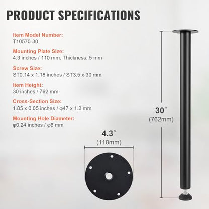 VEVOR 30 Inch Adjustable Desk Legs, Reinforced Steel Office Table Furniture Set of 4 for DIY, 1200 lbs Load Capacity Heavy Duty, Quick Installation with Adjustable Foot Cup Black - size: 30 inch/Straight