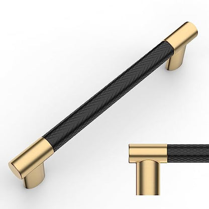Amerdeco 10 Pack Matte Black and Gold Knurled Cabinet Pulls 5" - color: Black Gold, size: 5" hole center