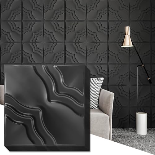 Art3dwallpanels 3D Wall Panels, 33 Pack, 12x12 Inch, Black - color: Flower Black