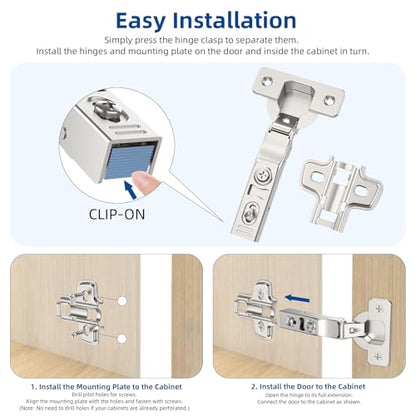 Chibery 30 Pack Full Overlay Cabinet Hinges, Soft Close, Frameless, 105° - size: Full Overlay
