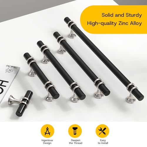 Rergy 10 Pack 5 Inch Hole Center Black and Silver Cabinet Pulls - color: Black&Brushed Nickel, size: 5-1/16in Hole Center(128mm)